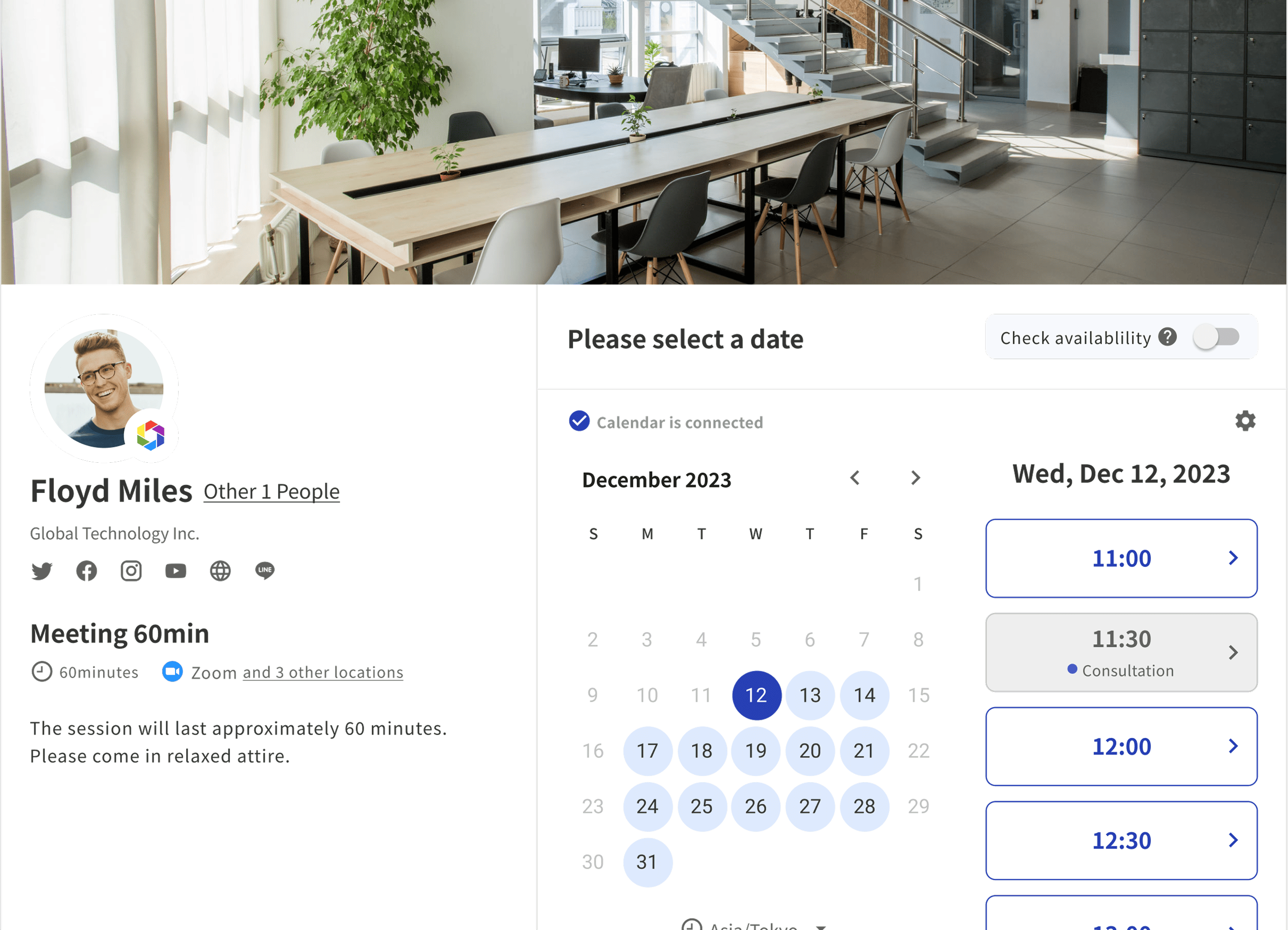 Preview of booking page layouts