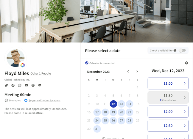 Preview of booking page layouts